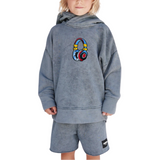 Koptelefoon Headphone Strijk Embleem Patch op een grijze hoodie