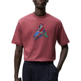 Papegaai Paillette Strijk Embleem Patch op een bordeaux t-shirt