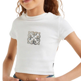 Tribal Paillette Zilver Grijs Sequins Cosplay Strijk Embleem Patch op een wit t-shirtje