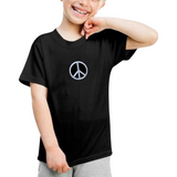 Peace Vrijheid teken Strijk Embleem Patch op een zwart t-shirtje