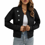 Ster Strijk Embleem Applicatie Patch Zilver drie maal op een zwart jasje