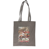 Vintage Motor Easy Rider Strijk Applicatie op een grijs linnen tas