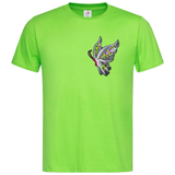 Vlinder XL Strijk Embleem Patch Rechts op een groen t-shirt