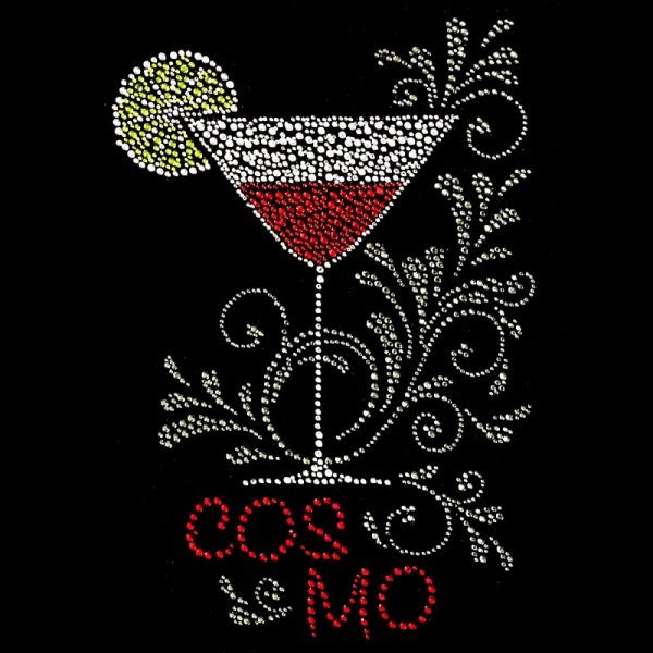 Cocktail Cosmos Strass Strijk Applicatie op zwarte ondergrond