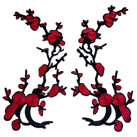 Rode Pruimen Bloesem Linker En Rechter Tak Embleem Patch Set