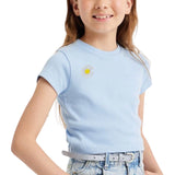 Margriet Madeliefje Strijk Applicatie Embleem Patch op een lichtblauw t-shirtje