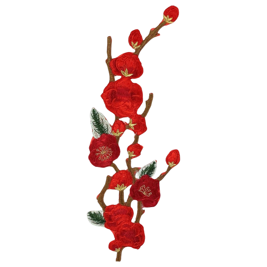Blüten-Blumenzweig-Emblem zum Aufbügeln, Rot