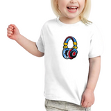 Koptelefoon Headphone Strijk Embleem Patch op een wit t-shirtje