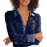 Hart Hartjes Strijk Embleem Patch opeen blauwe glans blouse