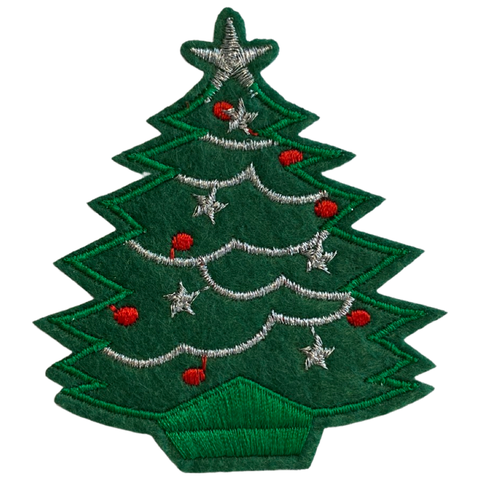 Kerstboom Strijk Embleem Patch Zilver
