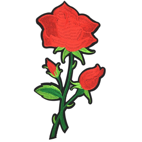 Rode Roos Op Steel XL Strijk Embleem Patch