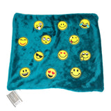 Ronde Gele Emoji Smiley Strijk embleem Patch Wijsvinger samen met elf andere emoji strijk patches op een kussenhoesje