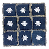 Meerdere Witte Sneeuw IJskristal Strijk Embleem Patches op een denim blauw kussenhoesje