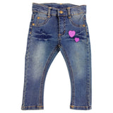 Hartje Strijk Embleem Patch Applicatie Paars Small samen met de grotere variant van deze patch op een klein spijkerbroekje
