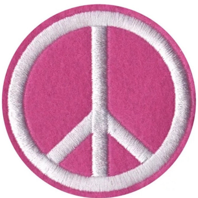 Peace Sign Vredes Teken Strijk Embleem Patch Rond Roze