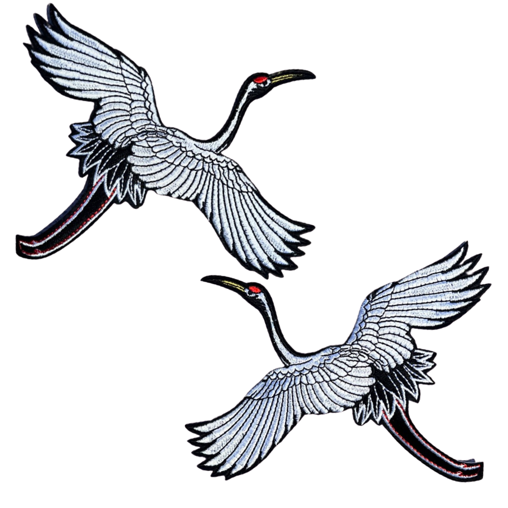 Kraanvogel XL Strijk Embleem Patch Set L+R