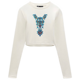 Yackalasi Cosplay Sequins Venetiaans Kant Strijk Applicatie Patch Licht Blauw op een witte longsleeve