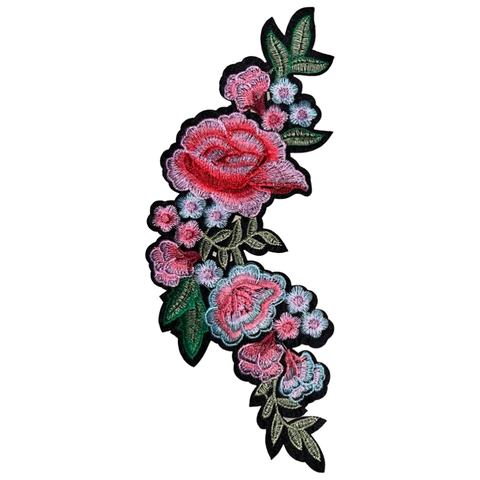 Rosenblütenzweig XXL-Emblem zum Aufbügeln, rosa, links
