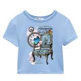 Stoel Zetel Vintage Strijk Applicatie op een blauw kort t-shirt