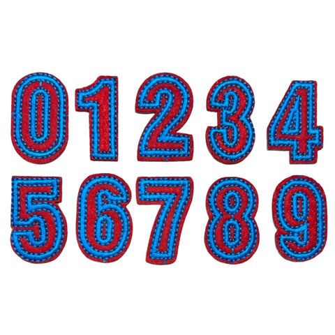 Cijfers Nummer Strijk Embleem Patches Blauw Rood