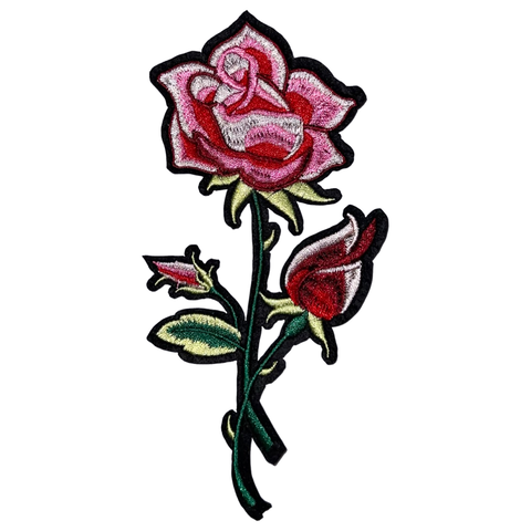 Roze Rode Roos Op Steel Strijk Embleem Patch