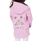 Roos Wilderozen Bloemen Full Color Strijk Applicatie op de rugzijde van een roze kinderjas