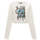 Stoel Zetel Vintage Strijk Applicatie op een witte longsleef trui