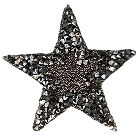 Ster Strass Strijk Embleem Patch Antraciet