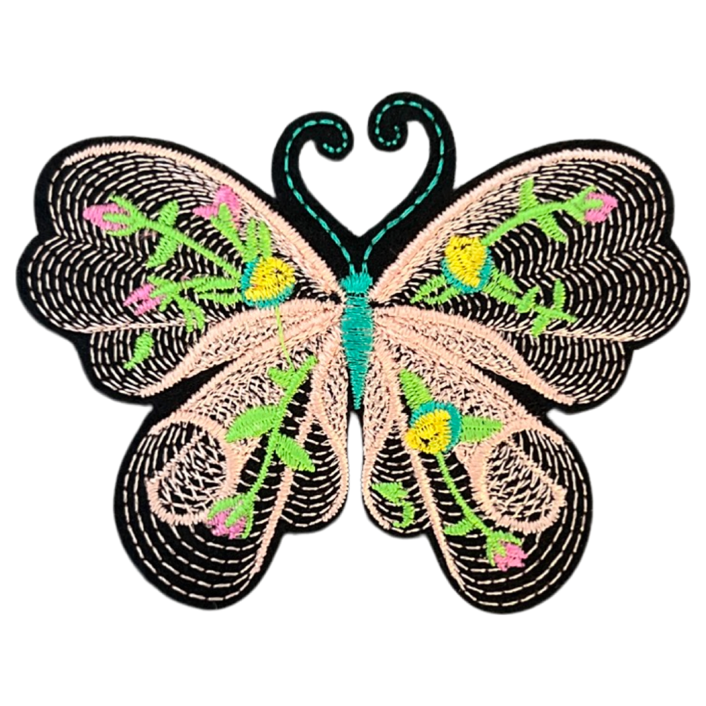 Vlinder Strijk Embleem Patch Artistiek Zalm Roze