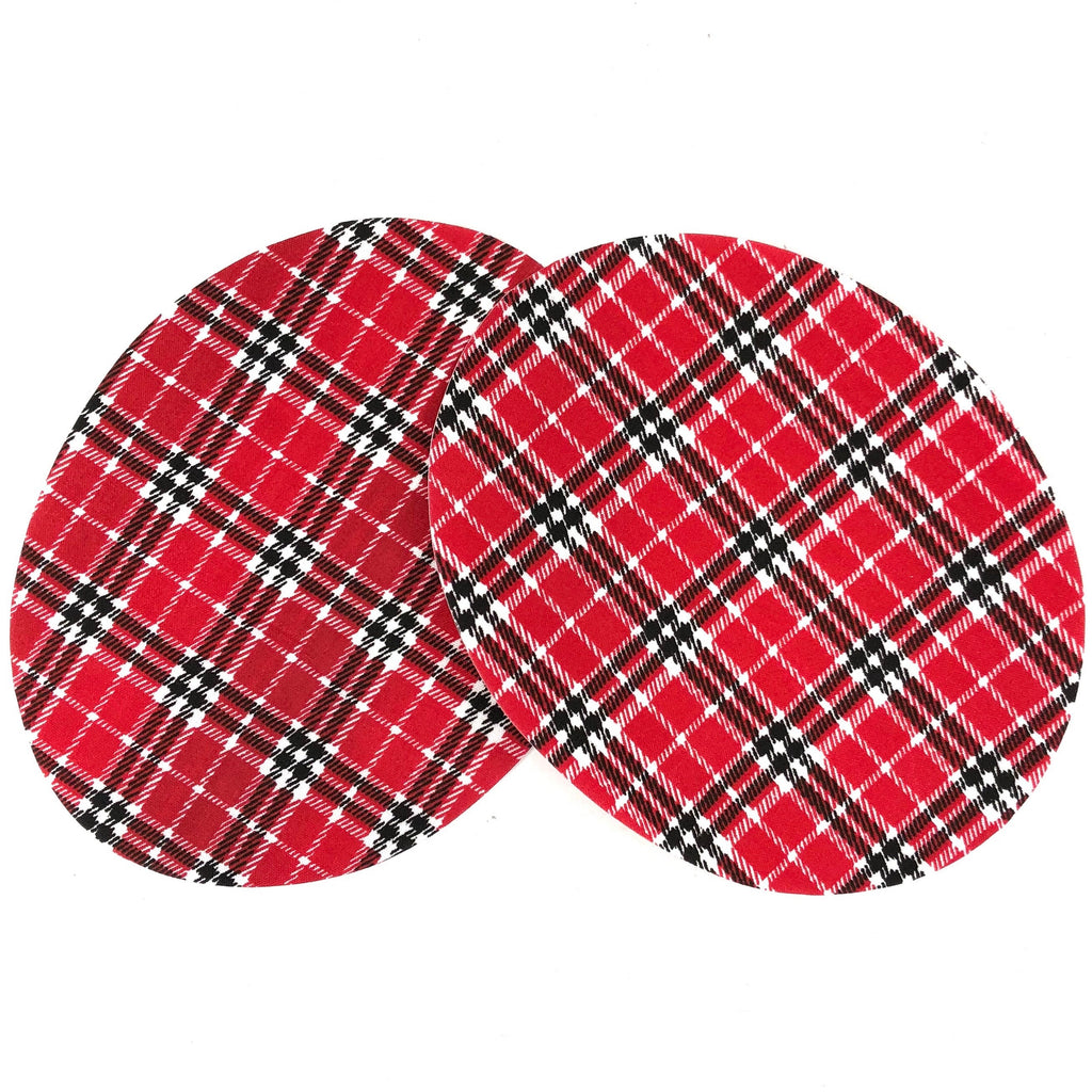 Set van twee Elleboog Knie Strijk Stukken Lappen Patches Rood Wit Zwart Geruit