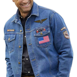 Airforce Aviator Wings Ster Strijk Embleem Patch samen met de USA vlag en de army strijk patch op een spijkerjasje