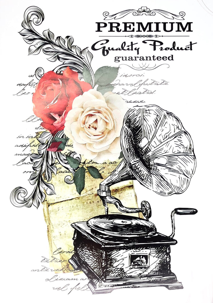 Vintage Platenspeler Met Rozen En Tekst Strijk Applicatie