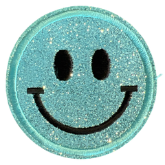 Smiley-Emoji-Emblem-Aufnäher zum Aufbügeln, blau glitzernd