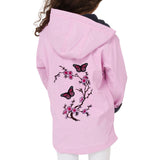 Bloesem Bloemen Vlinder Strijk Embleem Patch Set Roze op de rugzijde van een roze jas