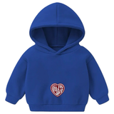 All You Need Is Love Hart Strijk Embleem Patch op een blauwe kleine hoodie