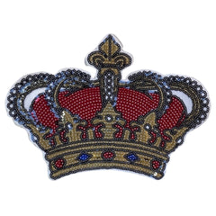 Kronen-Pailletten-Aufnäher zum Aufbügeln, Rot, Schwarz, Gold