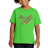 Vlinder Full Color XL Strijk Applicatie Multicolor op een groen t-shirtj