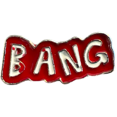Rot-weißer Bang-Text-Pin