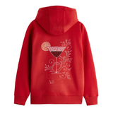Cocktail Cosmos Strass Strijk Applicatie op de rugzijde van een rode hoodie