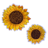 Zonnebloem Strijk Embleem Patch S samen met de grotere variant