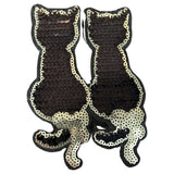 Poes Kat Reversible Paillette Strijk Embleem Patch Zwart Zilver