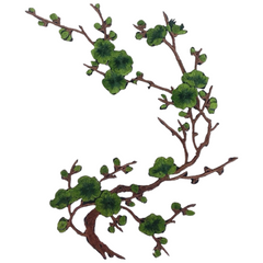 Pflaumenblüten-Braunzweig-Emblem-Aufnäher zum Aufbügeln, Moosgrün