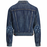 Knie Elleboog  Strijk Patch Set Denim Doodskoppen op een donkerblauw spijkerjack