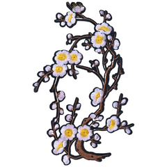 Blüten-Blumen-Zweig-Emblem-Aufnäher zum Aufbügeln, rechts, weiß, rosa