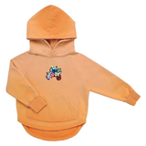 Flower Power Bloemen Paillette Op Naai Patch op een kleine oranje hoodie