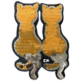 Poes Kat Reversible Paillette Strijk Embleem Patch Goud Zilver