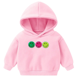 Paillette Smiley Strijk Embleem Patch Set 3 stuk op een kleine roze hoodie