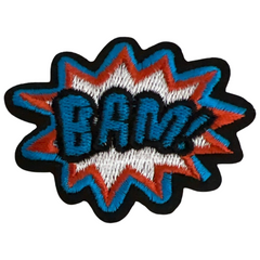 Logo-Aufnäher mit Textwolke im Bam-Comic-Stil zum Aufbügeln