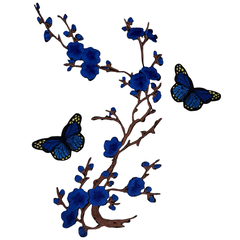 Pflaumenblütenzweig-Emblem-Aufnäher zum Aufbügeln, Blau