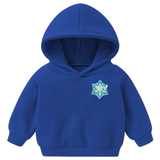 Sneeuw IJskristal Paillette Strijk Embleem Patch op een kleine blauwe hoodie